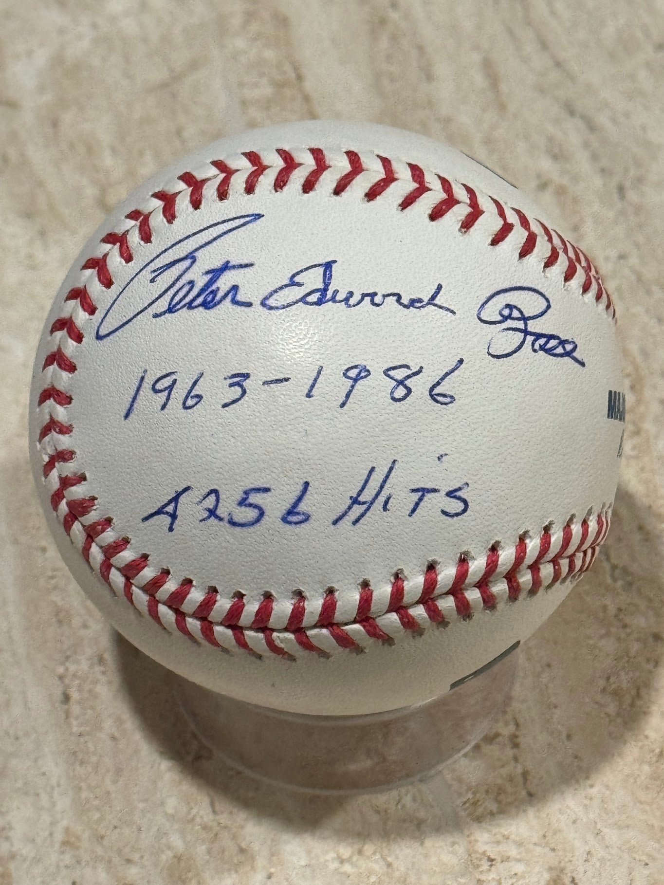 Rare Pete Rose Autographed Signed Full Name Peter Edwards Rose Inscribed "1963-1986" and "4256 Hits".