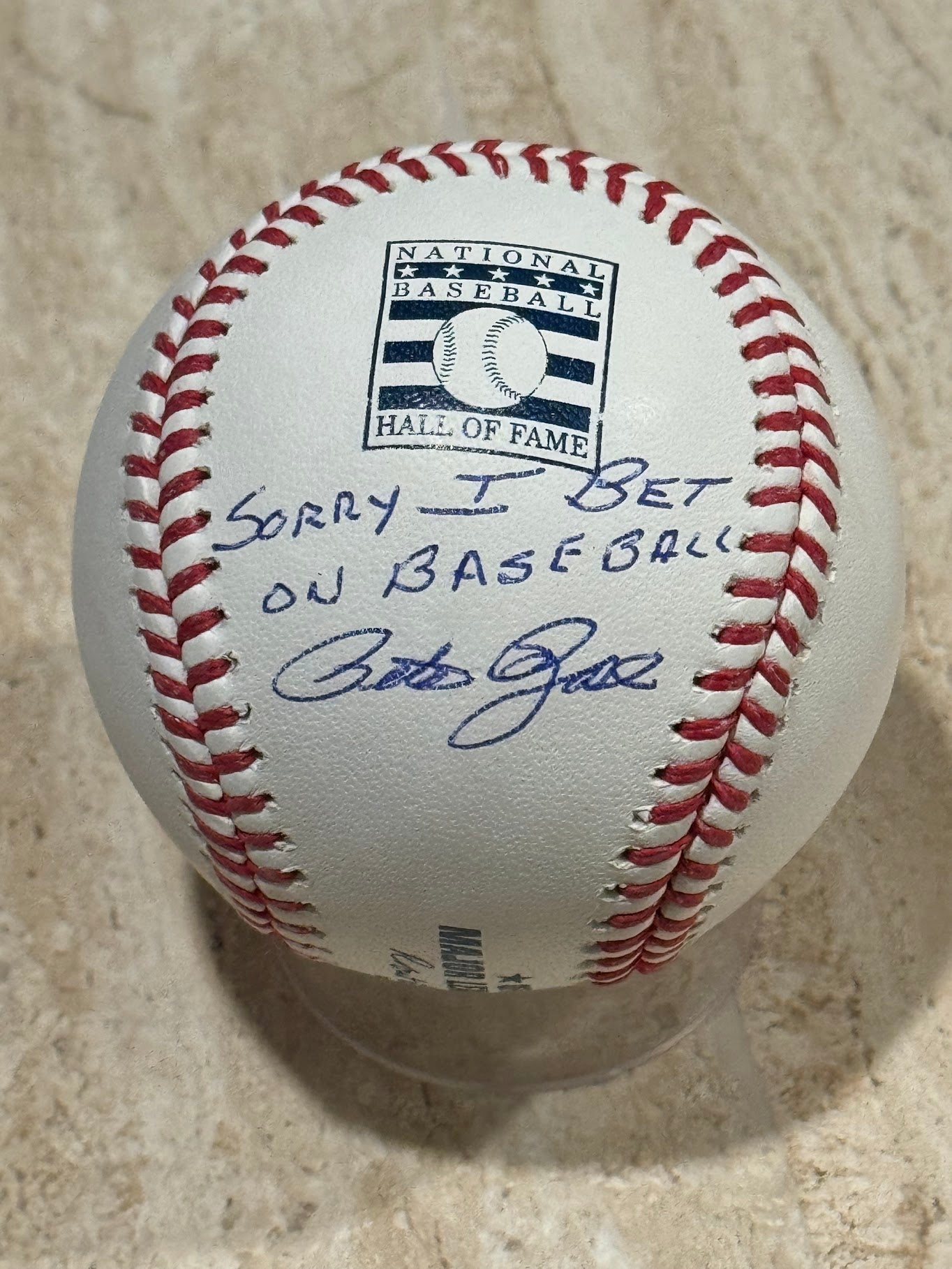 Rare Pete Rose Autographed Rawlings Hall Of Fame Logo Baseball Inscribed "SORRY I BET ON BASEBALL"