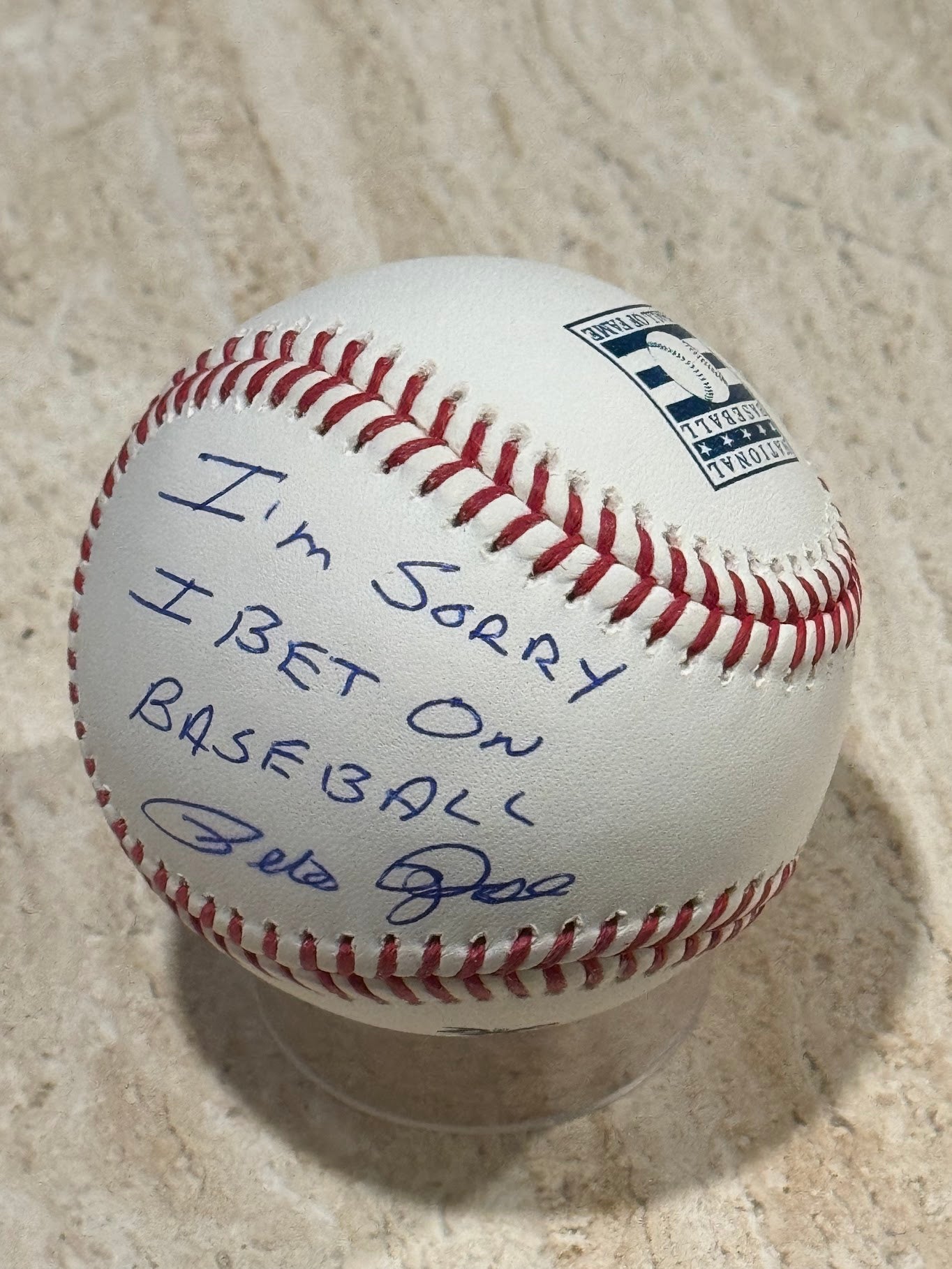 Rare Pete Rose Autographed Rawlings Hall Of Fame Logo Baseball Inscribed "I'M SORRY I BET ON BASEBALL"