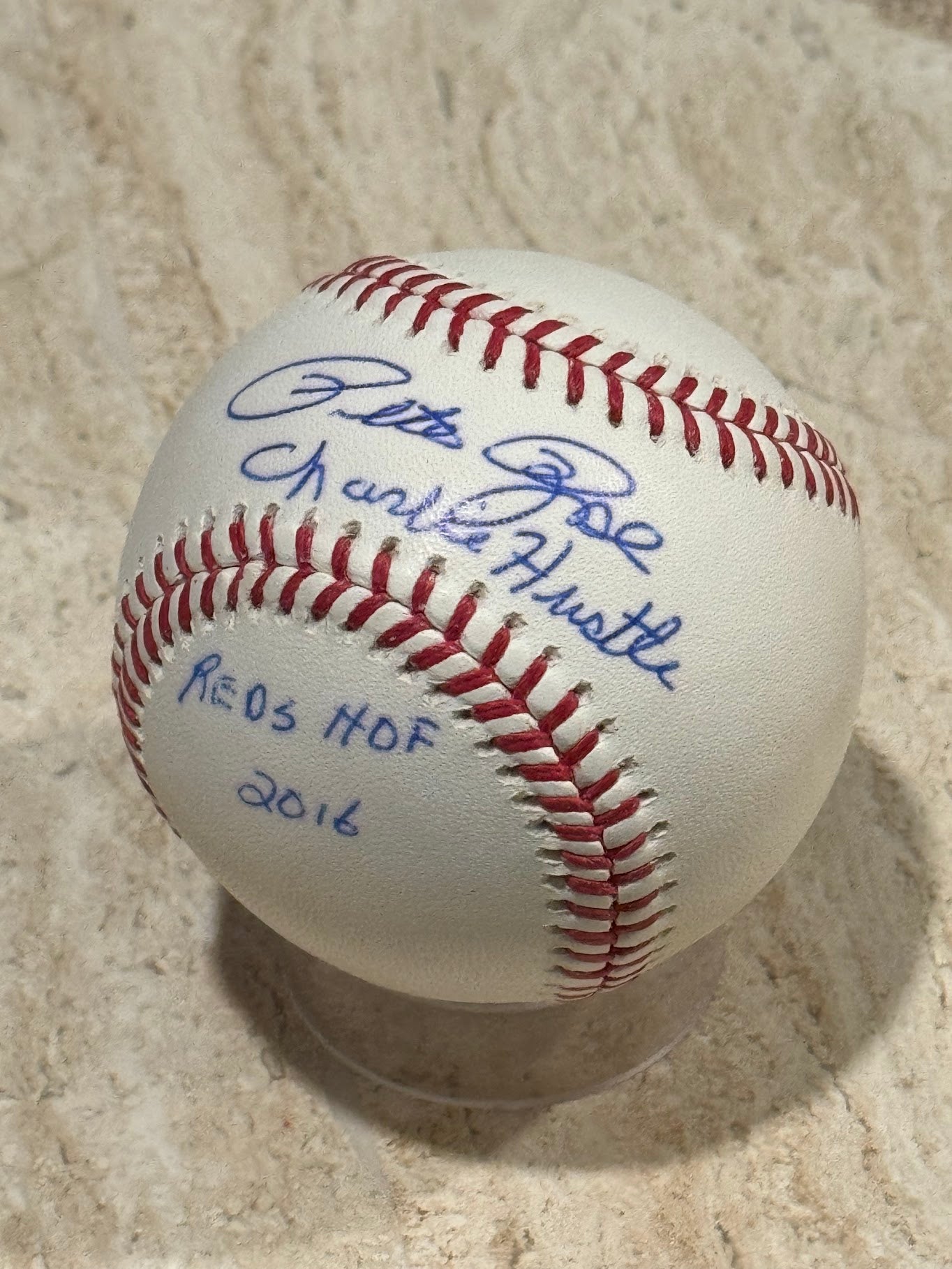 Rare Pete Rose Autographed Signed Inscribed "Charlie Hustle" and "Reds HOF 2016".