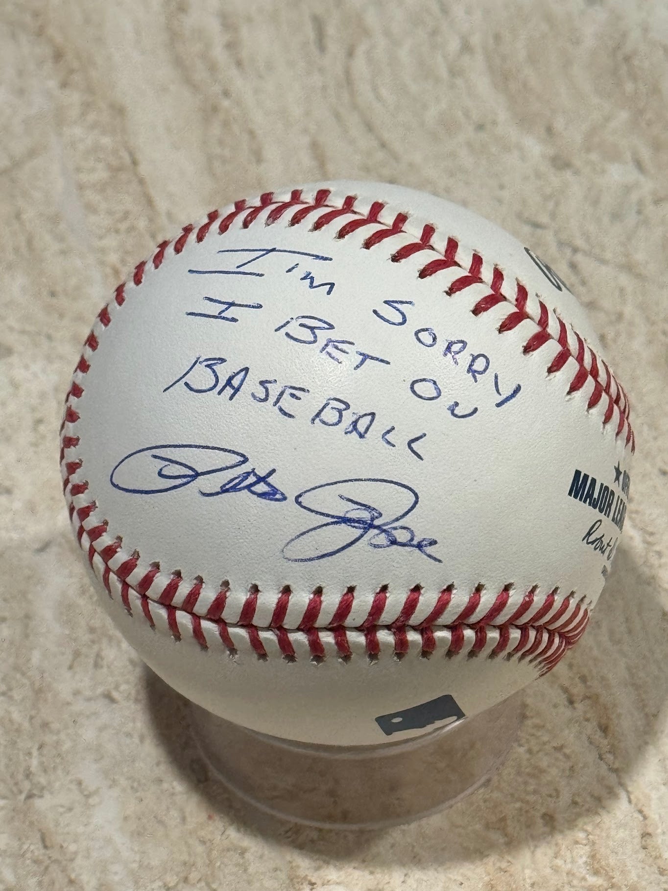 Rare Pete Rose Autographed Rawlings Major League Baseball Inscribed "I'M SORRY I BET ON BASEBALL"