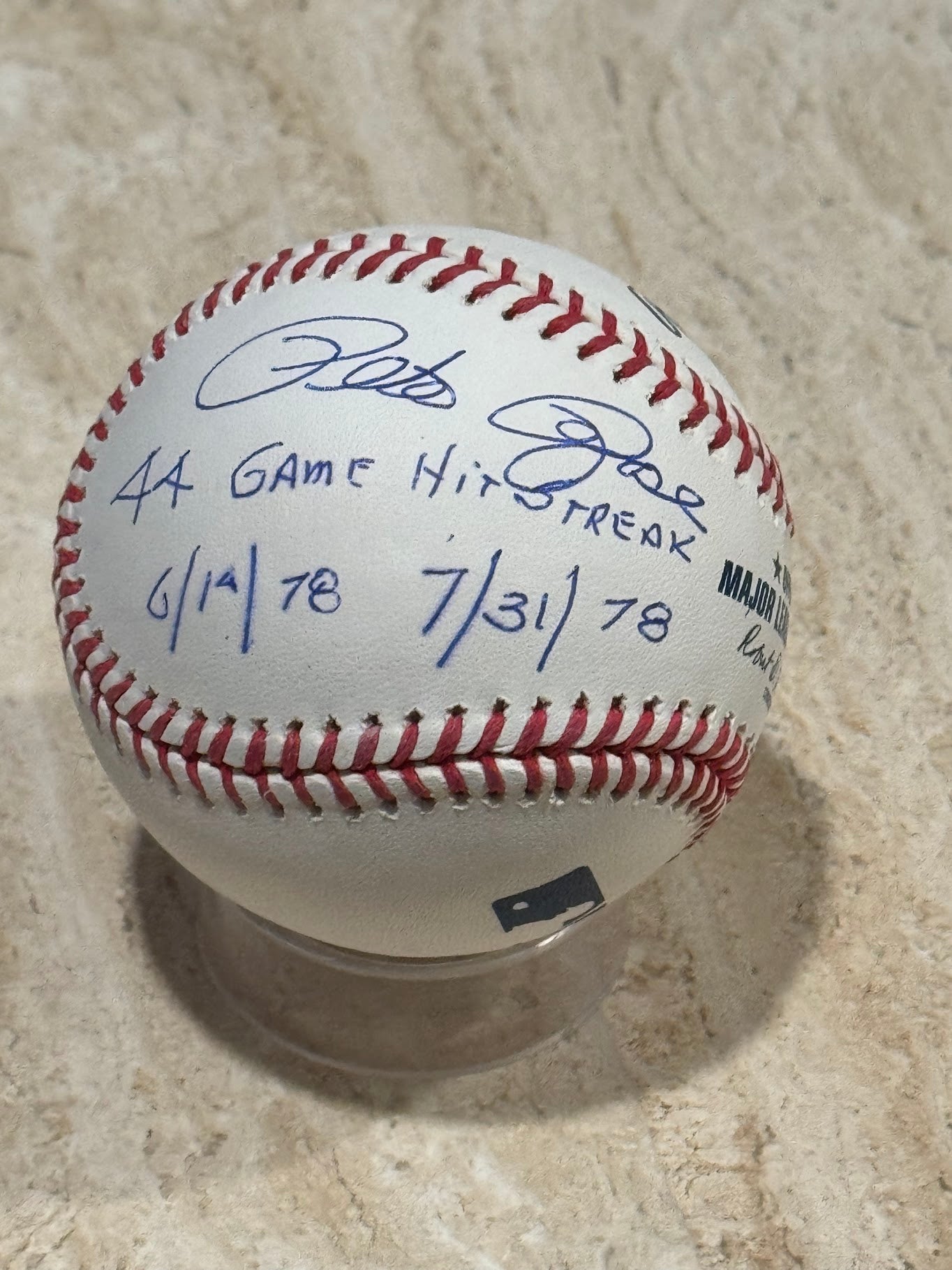 Rare Pete Rose Autographed Inscribed 44 Game Hit Streak 6/14/78 - 8/31/78 Rawlings Major League Baseball