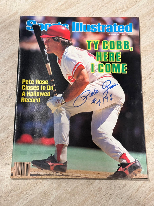 Pete Rose Autographed Signed 1985 Sports Illustrated Inscribed "4192" Chasing Ty Cobb All Time Hit Record