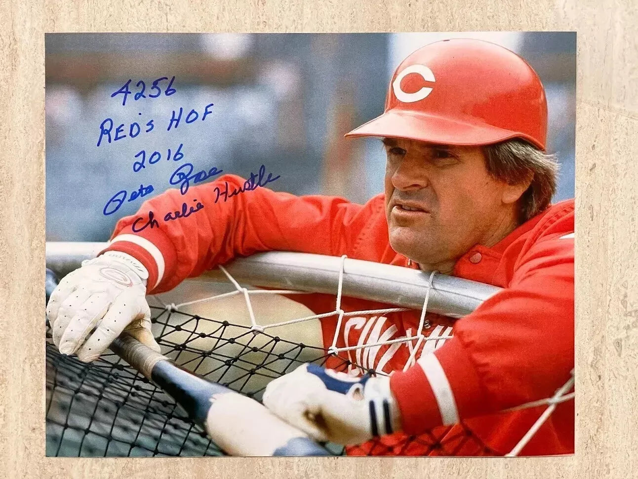 RARE Pete Rose Autographed Signed 8x10 Photo Inscribed "REDS HOF 2016 CHARLIE HUSTLE 4256"