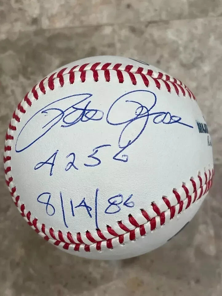 Rare Pete Rose Autographed Signed Inscribed "4256 8/14/86" date of his Last Hit Rawlings Major League Baseball JSA Certified