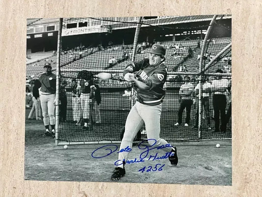 Rare Pete Rose Reds Autographed 8x10 Photo INSCRIBED "CHARLIE HUSTLE AND 4256"