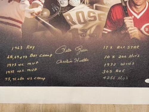 Super Rare Pete Rose Autographed Custom 16x20 Canvas Collage with Career Stats JSA Certified