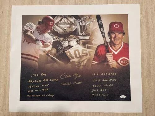 Super Rare Pete Rose Autographed Custom 16x20 Canvas Collage with Career Stats JSA Certified